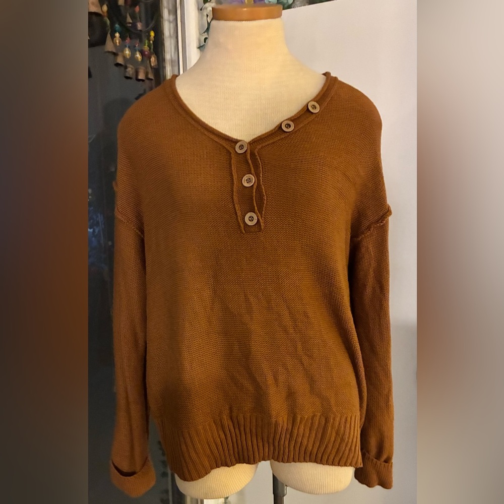 Autumn Brown Sweater with Button Detail